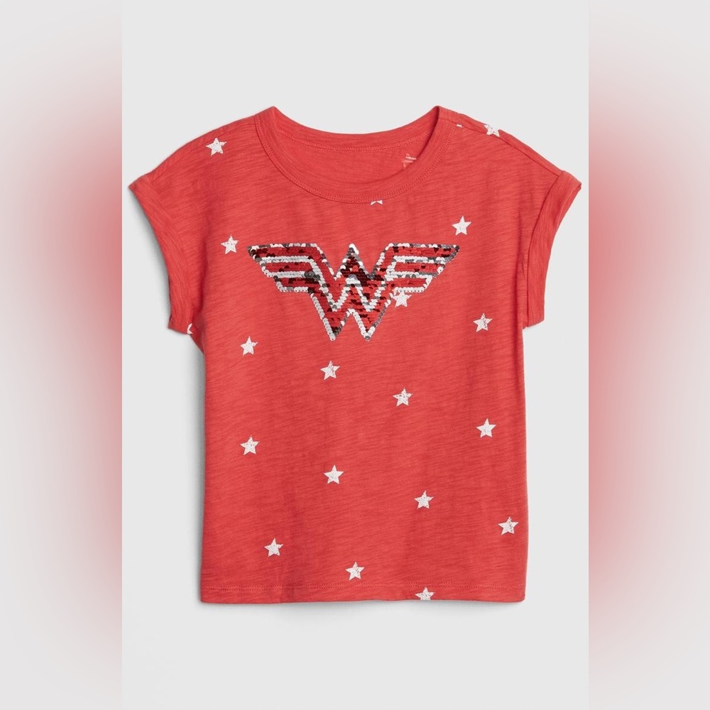 GAP Kids Girls Wonder Woman Sequin Star Tee Red Size L NWT | DC Comics